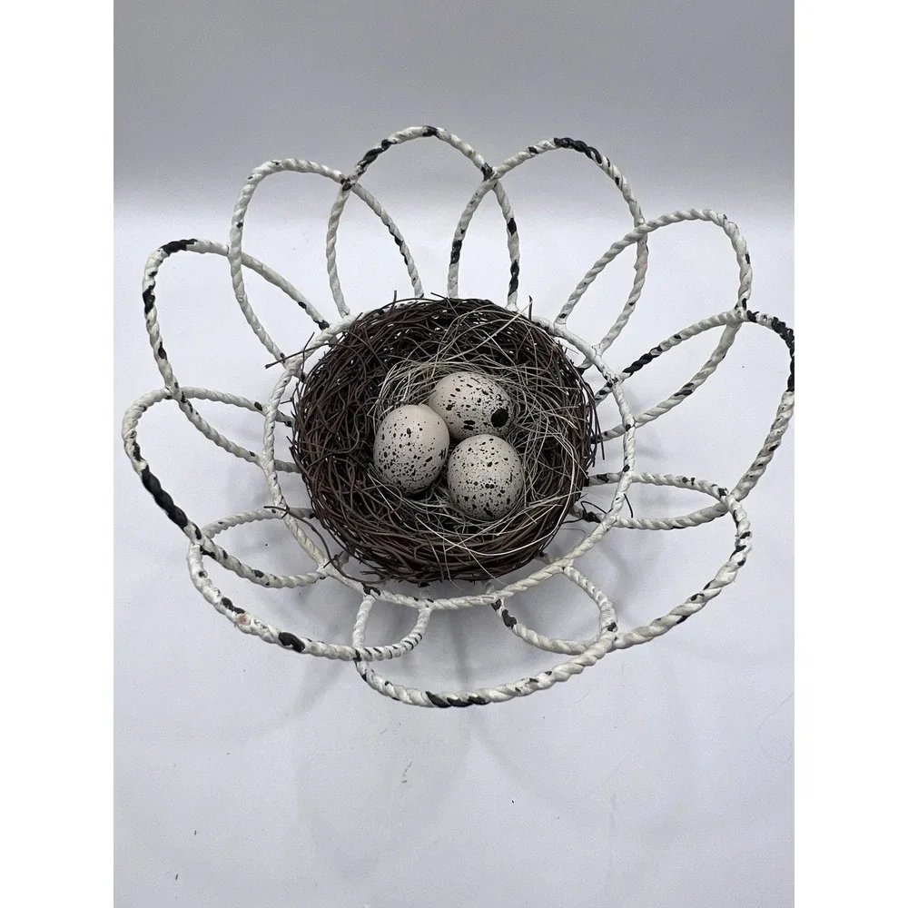 Vintage Wire Basket Cream Bird Nest 3.5"x7" Decor - Picture 2 of 5